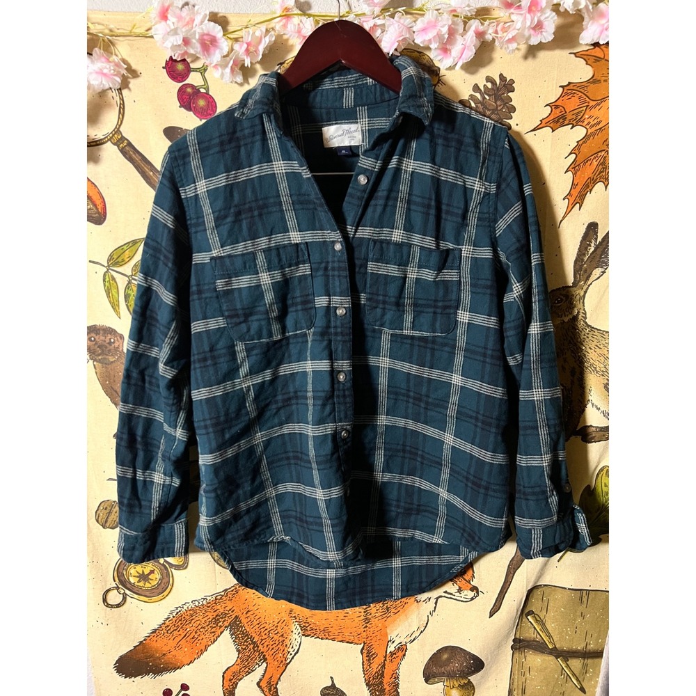 Universal Thread Flannel Shirt Womens XS Teal Plaid Button Down